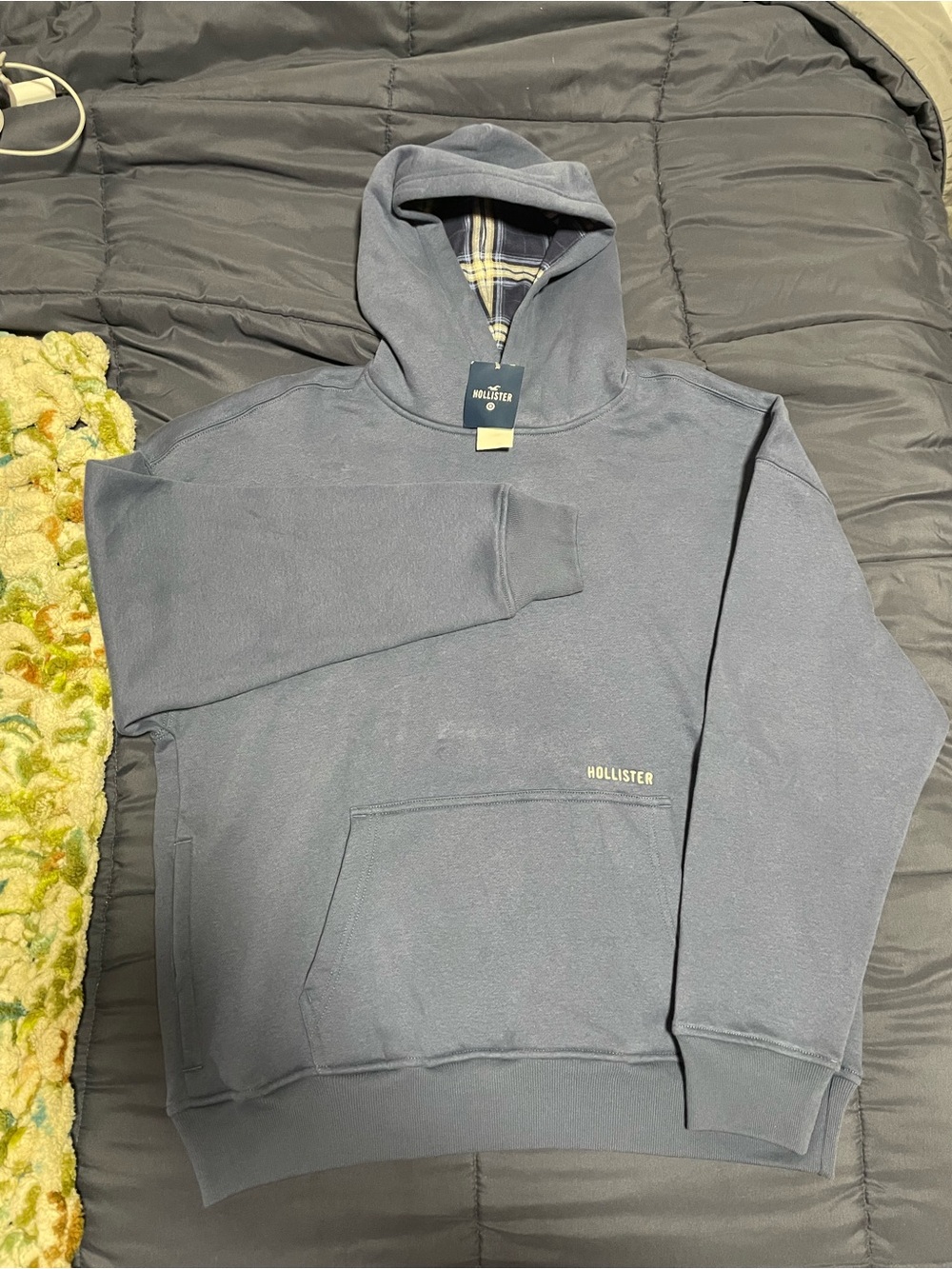 Hollister Men's Slate Blue Hooded Pullover Sweatshirt Large
